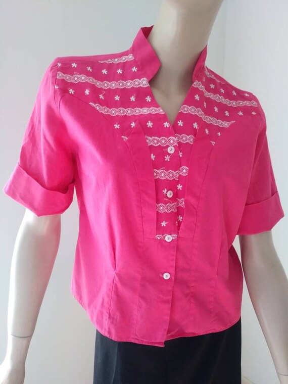 Pink Vintage 50s/60s Cotton Blouse Top~Shirt/ Med… - image 1