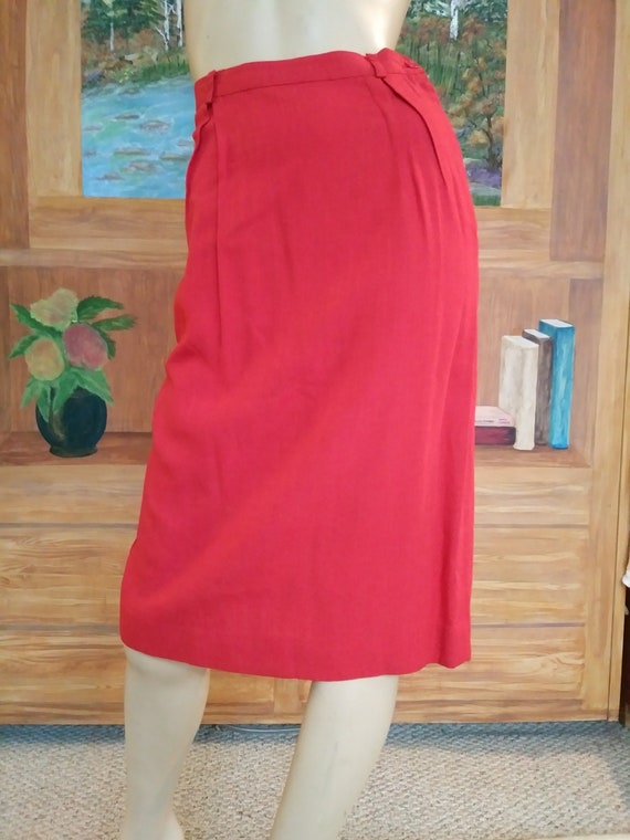 Vintage 50s/60s RED Skirt/Cotton Linen/Pencil fitt