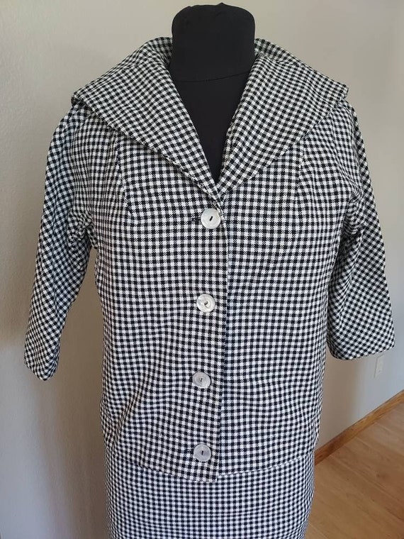 Vintage 60s/70s Suit/Black White Checked Jacket Sk