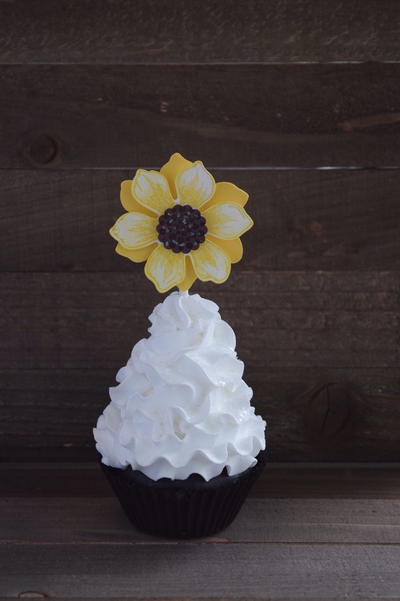 Sunflower Cupcake Toppers Sunflower Birthday Cupcakes Etsy