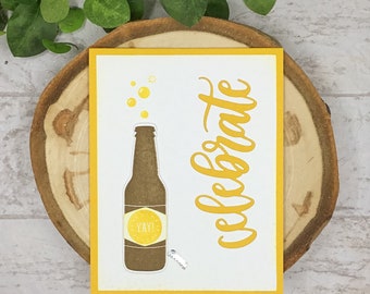 Beer Birthday Card, Celebrate Card For Him, Beer Bottle Greeting Card, Masculine Card, Beer Greeting Card, Handmade Beer Card, Handmade Card