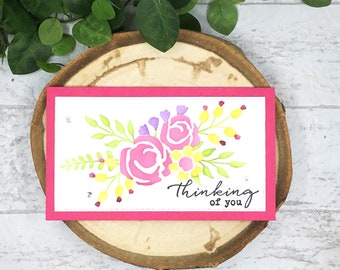 Floral Thinking Of You Card, Thinking Of You Greeting Card, Card For Her, Floral Card, Mini Slimline Card, Pink Flower Card, Handmade Card