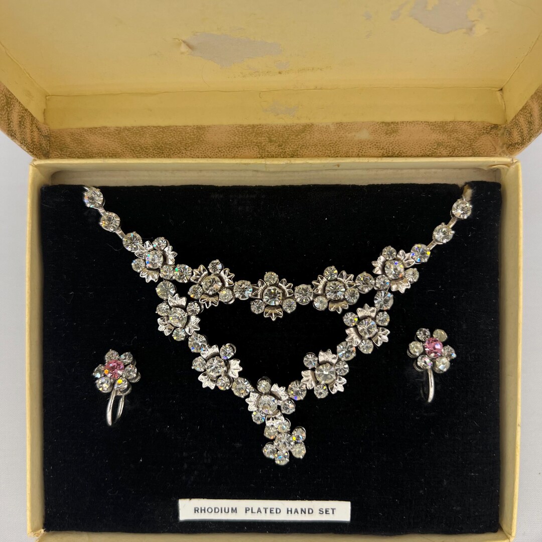 Vintage Rhodium Plated Articulating Paste Necklace and Earrings ...