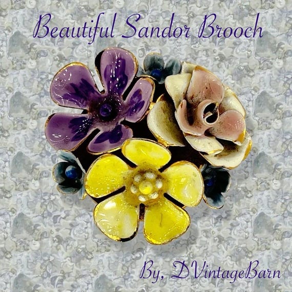 Vintage Flower Bouquet Brooch Signed Sandor