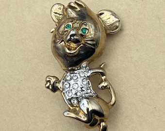 Vintage Gold Tone Mouse Brooch Pin 1960’s