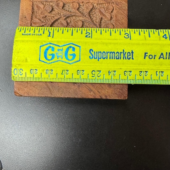 Hand Carved Wood Trinket Box Floral Design Small … - image 4