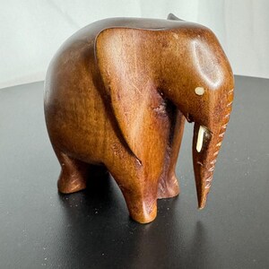80s Vintage Hand Carved Solid Wooden Elephant Figurine Animal Decor Sculpture
