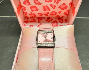 Mary Kay Pink Croc Embossed Leather Crystal Accent Square Watch