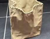 Ceramic Brown Paper Bag Vase Trompe L'oeil Sculptural Planter Tan Decor 6 Inch