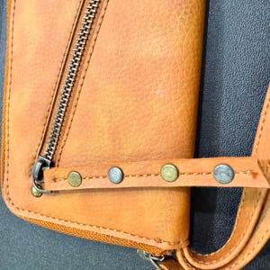 Free People Vegan Orange Faux Leather Zip Around Wristlet Wallet Clutch Studded image 8