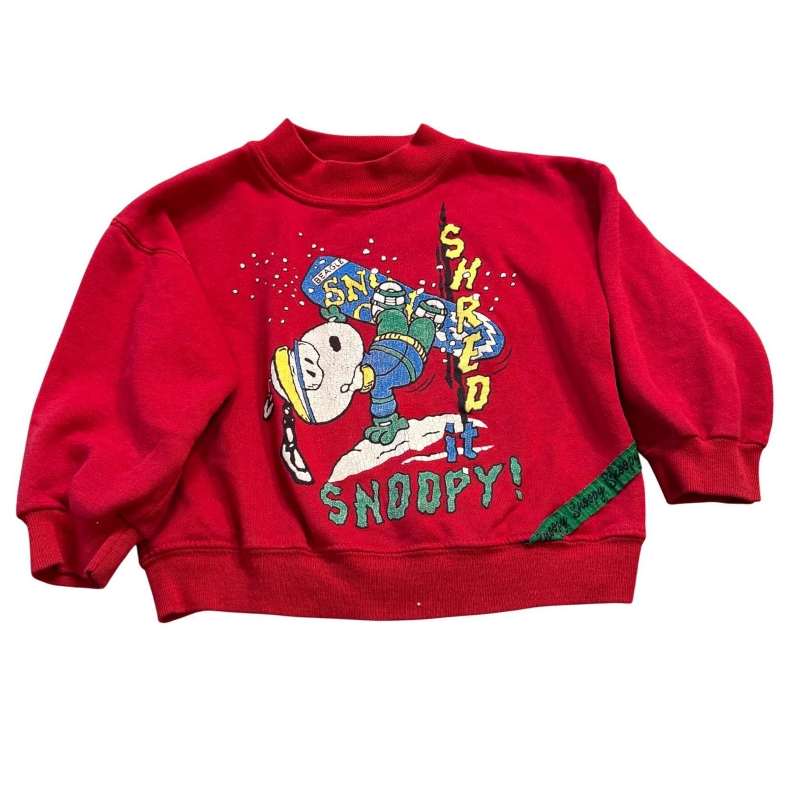 Vintage Snoopy Peanuts kids キッズ トレーナー Vintage Snoopy Peanuts Shred It Snowboard Red Sweatshirt Kids Size