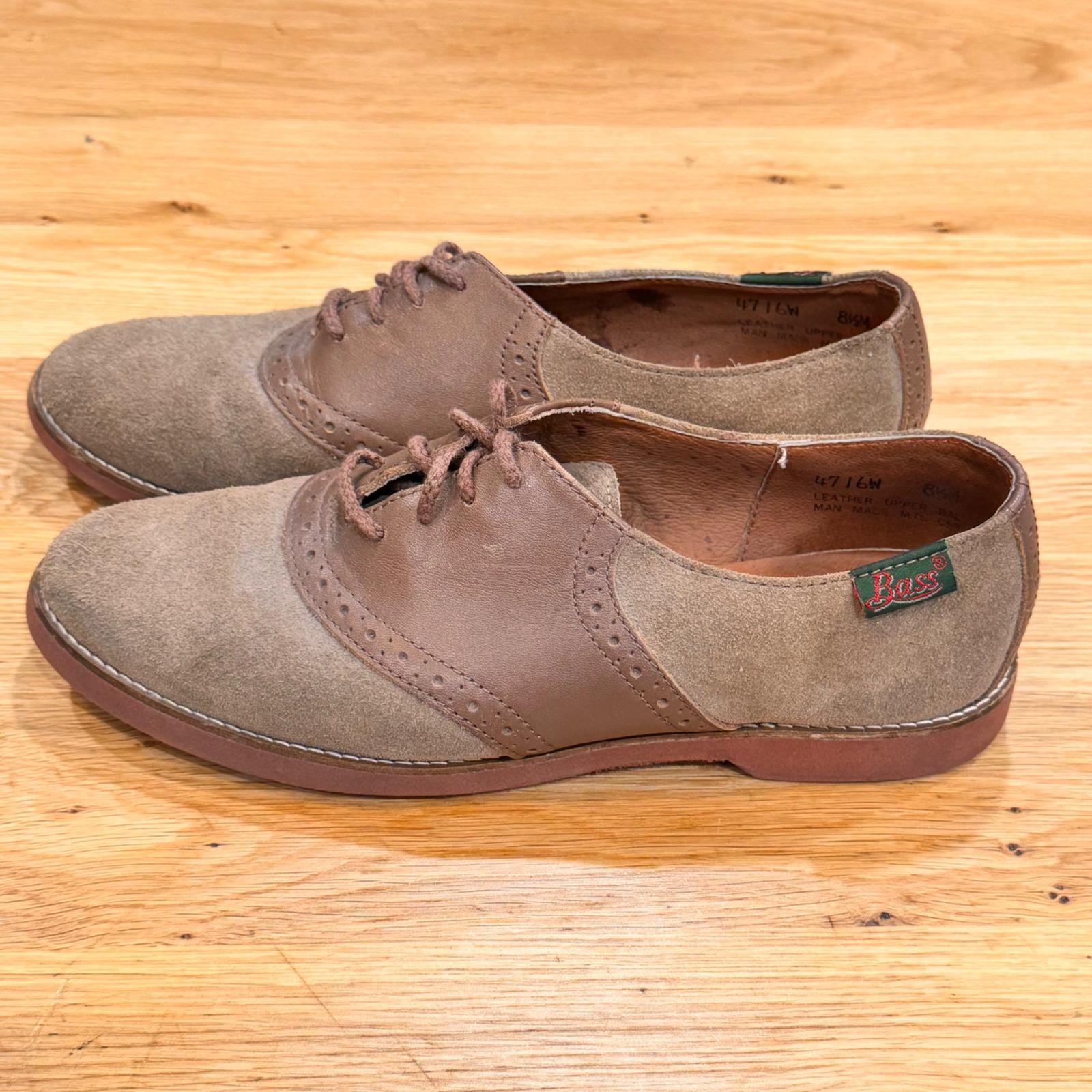 Vintage GH Bass Brown Leather Suede Saddle Shoes Oxfords 4716W Mens 8.5 M  USA