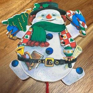 Boneco de Neve Vintage de Madeira com Corda para Pular - Enfeite de Natal