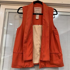 Chaleco de cuello chal drapeado de Tencel naranja de Cartonnier Anthropologie, talla grande, estilo bohemio. imagen 2