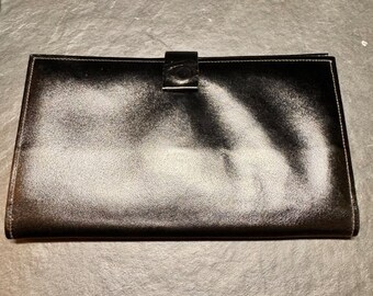 Cartera de viaje de cuero negro vintage Princess Gardner con organizador de documentos.