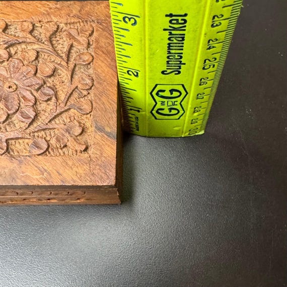 Hand Carved Wood Trinket Box Floral Design Small … - image 5