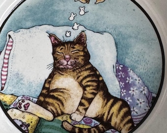 VTG 90s Gary Patterson Fat Cat Plate Decorative Bowl Cat Lover Gift 7" Y2K