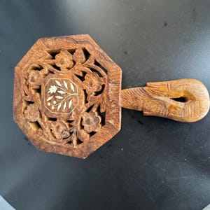 Handgeschnitzte Holz Untersetzer Blumen Inlay Achteck Kochplatte Pad Made in India
