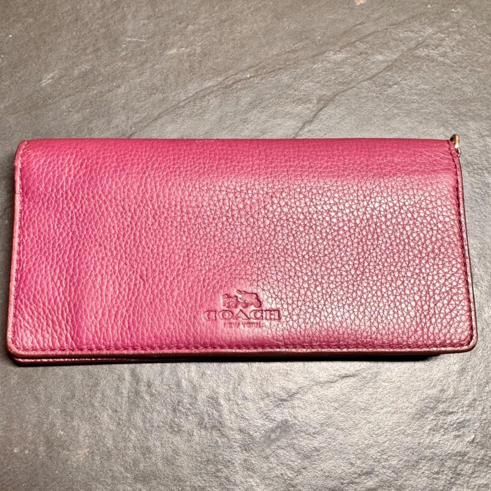 Y2K Vintage Coach Slim Envelope Bifold Lined Snap Wallet Purple 