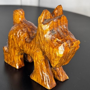 Hand Carved Wooden Dog Figurine Scottie Terrier Animal Sculpture Decor Dark BRN