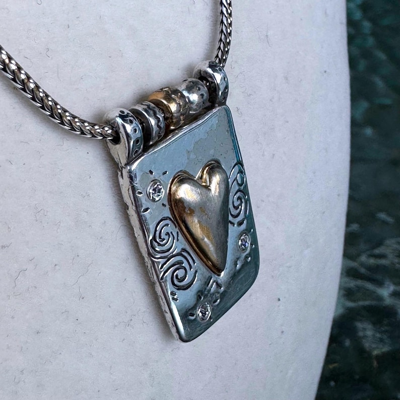 Brighton Poetic Remember Me Heart Pendant Necklace Mixed Metal Sterling Silver image 1