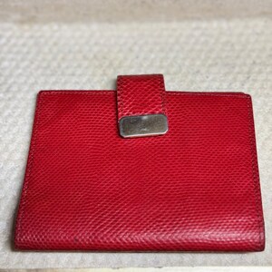 Saks Fifth Avenue Vintage Red Lizard Embossed Leather Bifold Wallet Made France