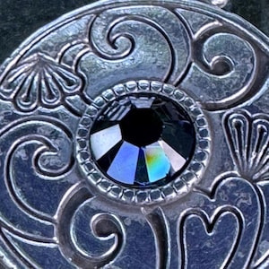 Brighton Reversible Scroll Medallion Necklace Blue Crystal Silver Tone Etched image 7