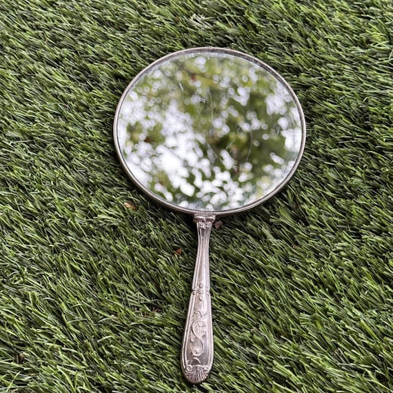 Godinger Silver Plated Hand Vanity Mirror W/ Red Jewels Vintage