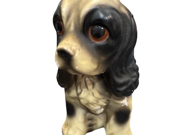 Cucciolo di Cocker Spaniel giapponese in ceramica, vintage, color marrone chiaro e nero, metà del XX secolo, 15 cm.