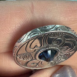 Brighton Reversible Scroll Medallion Necklace Blue Crystal Silver Tone Etched image 5