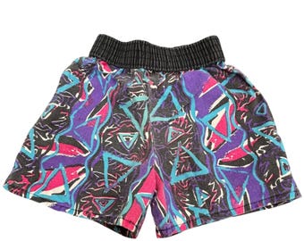 Vintage Trend Basics 90s Baby Shorts 12M Geometric Abstract Purple Teal USA Made