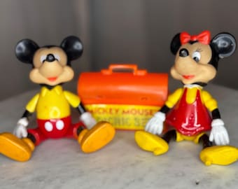 Vintage Musse Pigg Picknick Set Figurer Hong Kong Leksaksdisplay Samlarfigurer