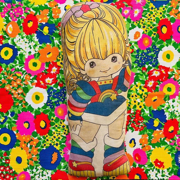 Fun Vintage 80's Hallmark Rainbow Brite Handmade Pillow, Doll Shaped Plushie, 1983 Cut and Sew Stuffed Plush, Cool Retro Kid's Bed Toy!