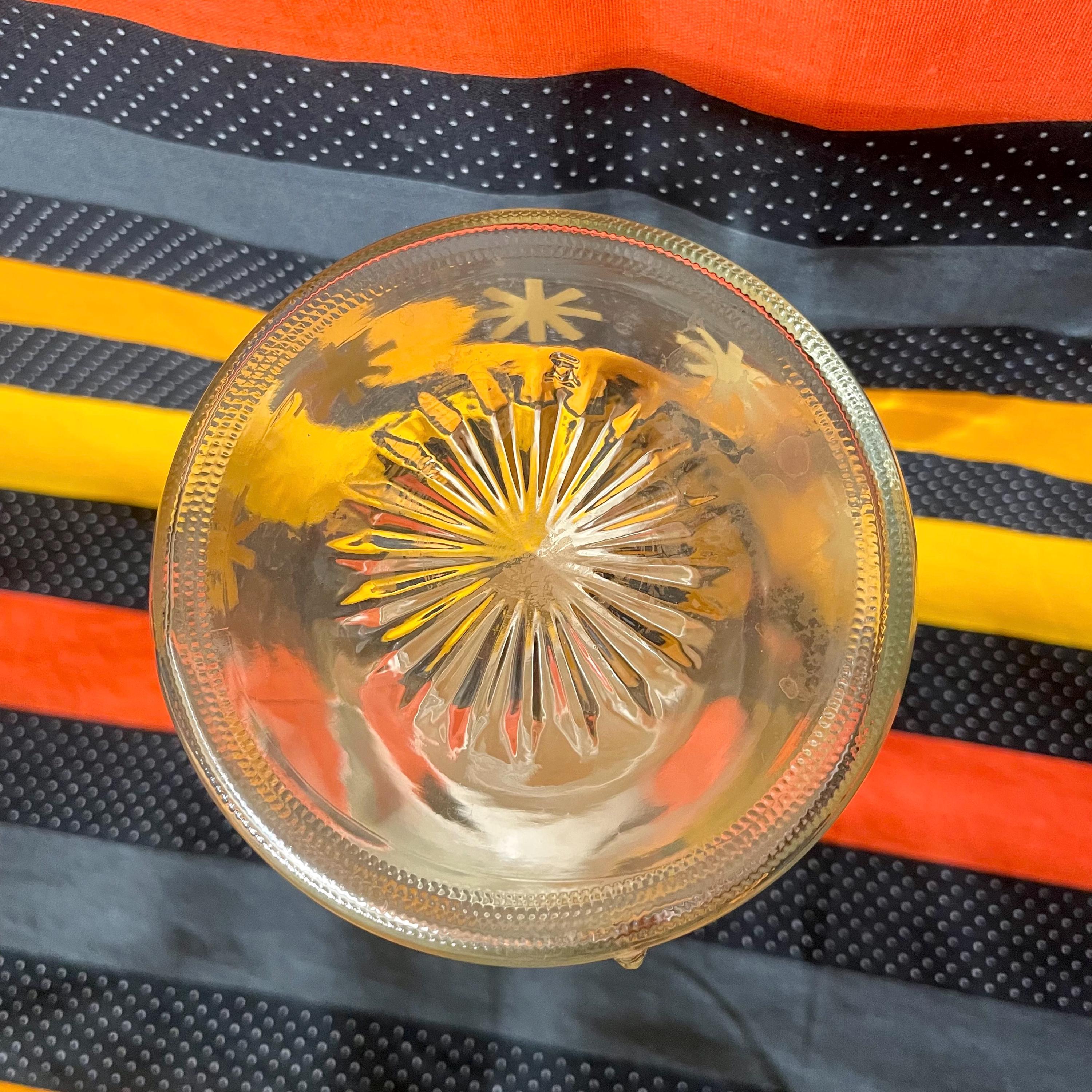 Vintage 1950s Glass Pitcher: Yellow Star Motif, Mid-century Modern