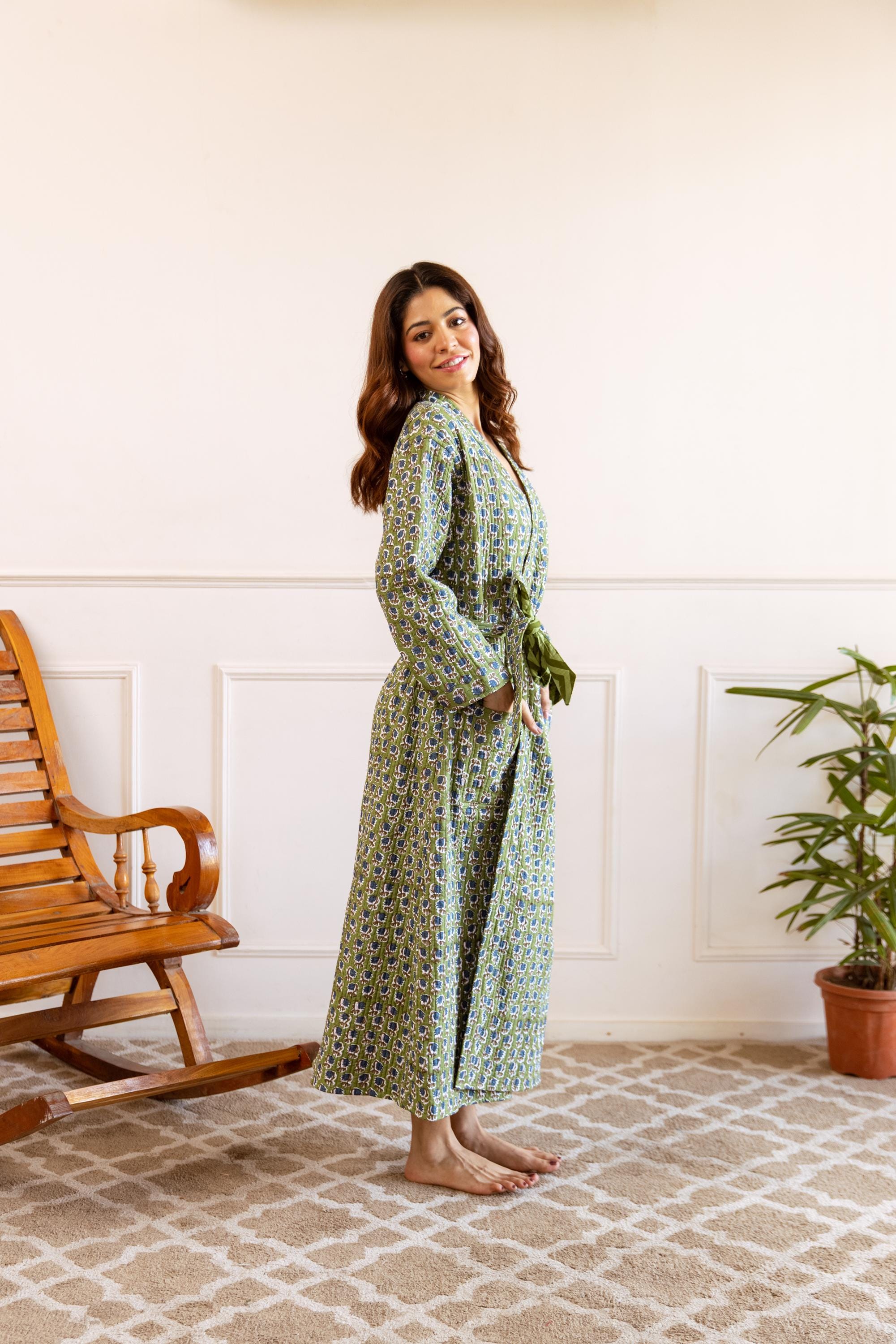 knee length dresses for ladies Quilted Velour Robe in Raven