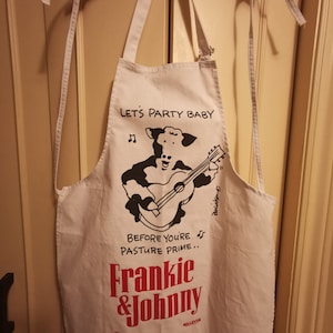 Frankie and Johnny movie promo barbecue apron Let&#39;s Party Baby vtg 1991 kitchen chef wear Elvis
