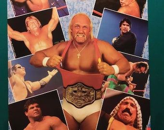 Cartaz do grupo de luta livre WWF Hulk Hogan 1986 Randy Macho Man Savage Bret Hart raro