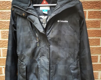 Columbia Omnitech Waterproof Breathable Hooded Ski Jacket Black Grey Check small