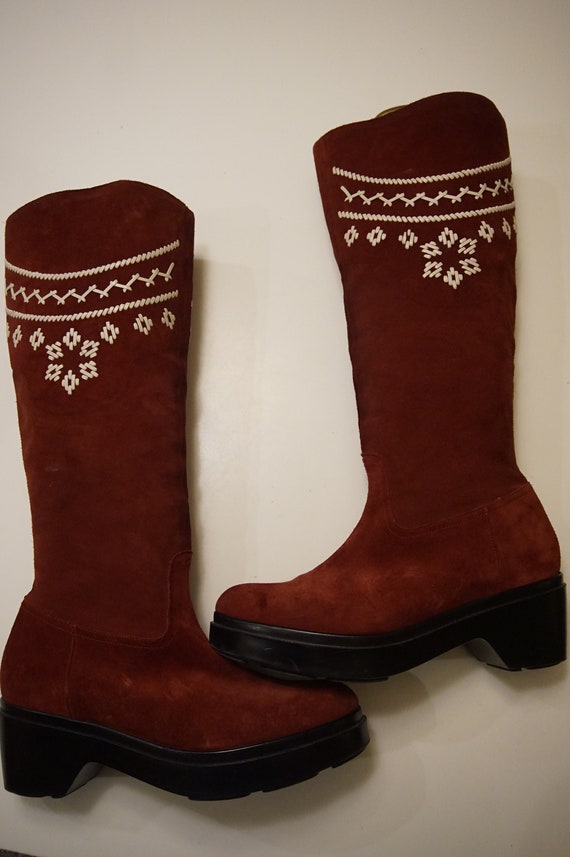 embroidered suede boots