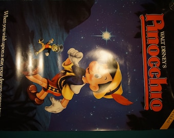 Disney Pinóquio The Classics Black Diamond pôster de vídeo do filme vtg dos anos 1980 40 x 26 em original genuíno