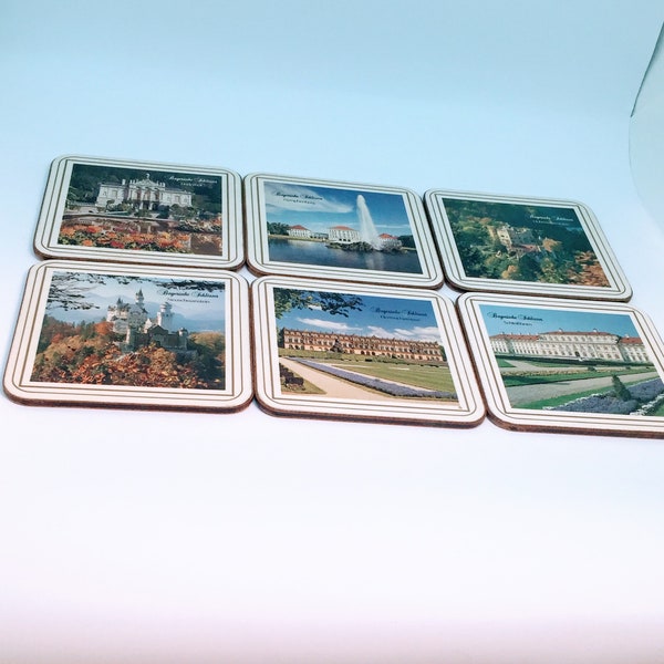 Vintage Souvenir Bayerische Schlösser Landmarks Pimpernel Coaster Set of Six - Made England