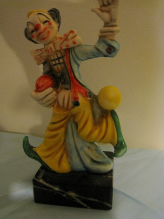 Items similar to Vintage Clown Figurine made in Italy on black marble