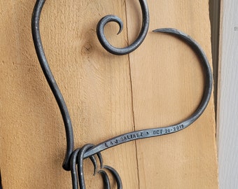 Forged Hearts Family - Hand Forged Personalized Wedding Gift - Wrought Iron Decor - Blacksmith Forged Steel Decor - Iron Anniversary Gift