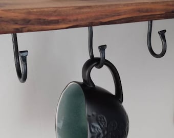 Blacksmith Forged Steel Mug Hooks - Under Shelf Hooks