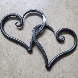 Hand Forged Linked Hearts - Personalized Iron Gift - Wedding Decor, Iron Anniversary Gift, Valentine&#39;s Day - Wrought Iron Decor