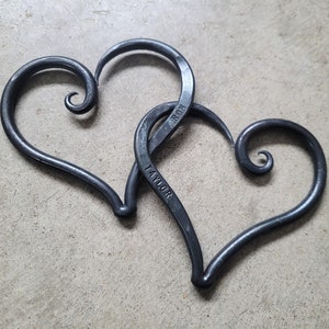 Hand Forged Linked Hearts - Personalized Iron Gift - Wedding Decor, Iron Anniversary Gift, Valentine's Day - Wrought Iron Decor