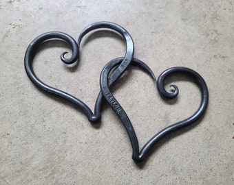 Hand Forged Linked Hearts - Personalized Iron Gift - Wedding Decor, Iron Anniversary Gift, Valentine's Day - Wrought Iron Decor