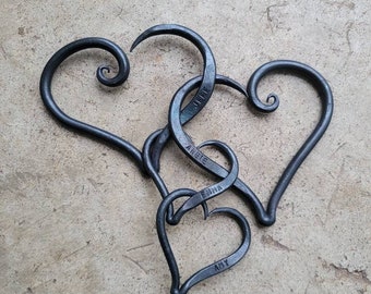 Family of Linked Hearts - Hand Forged Personalized Wedding or Anniversary Gift - Wrought Iron Decor - Name Chain - Iron Anniversary Gift