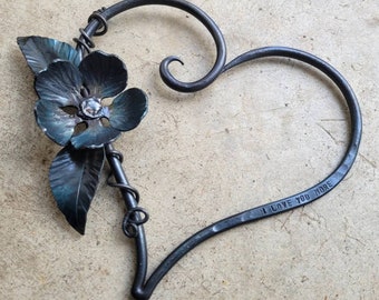 Forged Iron Heart Wall Artwork - Personalized Metal Sculpture - Wedding Gift - Iron Anniversary Gifts - Hand Forged Gifts - Metal Flower