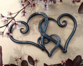 Set of 3 Linked Hearts, Blacksmith Hand Forged - Custom Wedding or Anniversary Gift - Wrought Iron Gifts - Iron Anniversary Gift